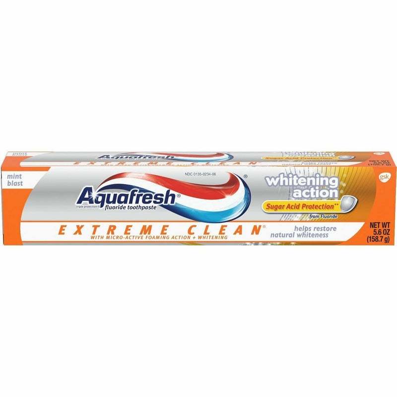 Aquafresh معجون أسنان أكوافريش إكستريم كلين لتبييض الأسنان مع فلوريد لحماية التجاويف، عبوة من 6 أنابيب 5.6 أونصة لكل منها - Image 1